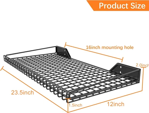Miniatura 3 de WALMANN Paquete de 2 estantes de pared de garaje, estantes de almacenamiento de pared de 23.5 x 12 pulgadas para garaje, armario, lavandería, Negro