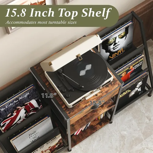 Miniatura 4 de Soporte para tocadiscos con cajón, mesa para tocadiscos con almacenamiento de discos de vinilo de hasta 280 álbumes, soporte giratorio con estante