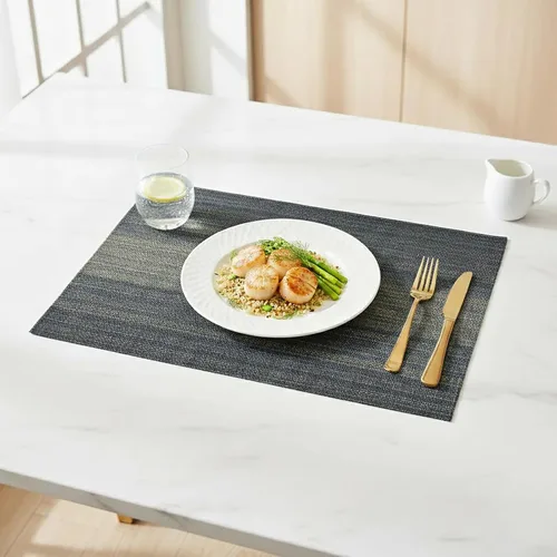 Miniatura 6 de Juego de 4 manteles individuales tejidos de vinilo/plástico, lavables y duraderos, antideslizantes, para decoración de mesa de cocina, comedor, Negro