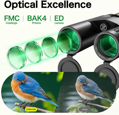 Miniatura 5 de Prismáticos HD de 10 x 42 para adultos, prismáticos de alta potencia con prisma BAK4, visión de poca luz, fácil enfoque, binoculares impermeables
