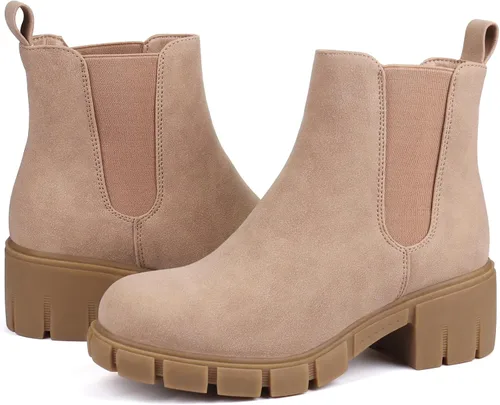 Miniatura 29 de starmerx Botines de plataforma para mujer, botas Chelsea elásticas, tacón medio, botines sin cordones