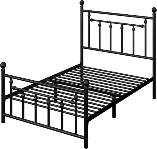 Miniatura 9 de Allewie Marco de Cama de Plataforma de Metal Tamaño Twin de 14 Pulgadas con Cabecero y Piecero Vintage Victoriano/Base de Colchón/Almacenamiento