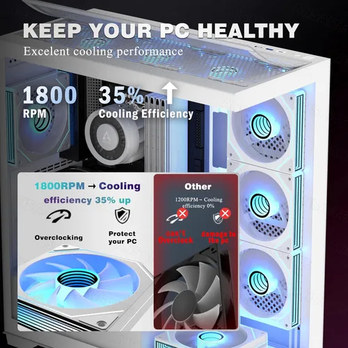 Miniatura 5 de ATX - Carcasa para PC con 7 ventiladores PWM ARGB preinstalados, carcasa de computadora de torre media con vidrio templado dual de visión completa