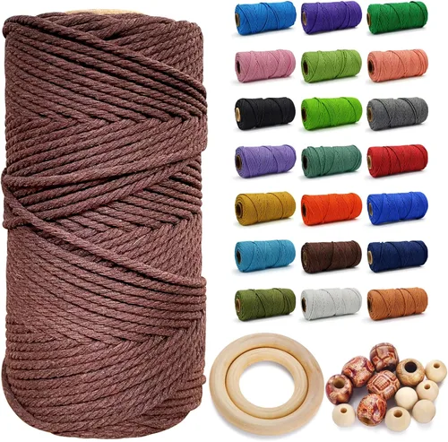 Miniatura 10 de Cuerda de Algodón 8mm x 20 Yardas - Cuerda de Macramé Natural Sin Blanquear - Cuerda de Algodón Trenzada de 3 Hilos para Colgar en la Pared, Blanco