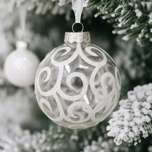 Miniatura 11 de Adornos grandes y blancos para árbol de Navidad de estilo casa de campo, decoración navideña, de 4.72 pulgadas, de plástico inastillable, bolas