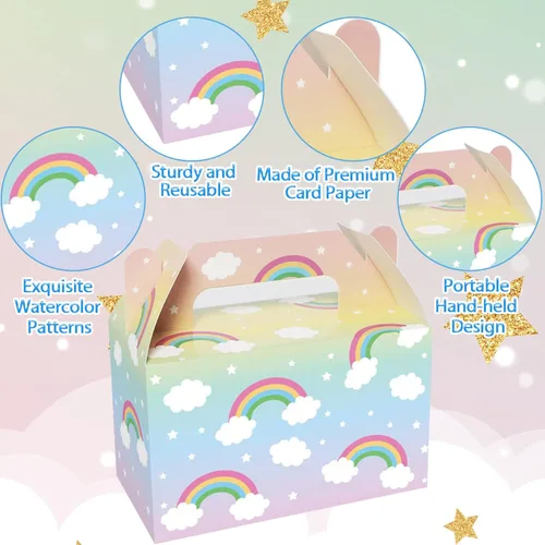Miniatura 5 de Paquete de 12 cajas de regalo de arco iris, recuerdos de fiesta, colores pastel de nube, regalos de cumpleaños, cajas de dulces con temática de arco