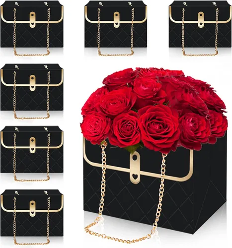 Whaline 6 bolsas de papel de flores con cadena de metal, ramo de almacenamiento, bolsa de floristería, bolsa de mano, cesta de envoltura de ramo de