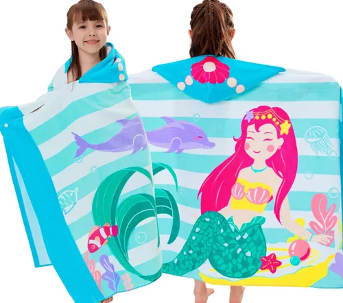 Miniatura 11 de VOOVA & MOVAS Toalla de playa con capucha para niños de 3 a 8 años, 30 x 50 pulgadas, suave, gruesa, grande, 100% algodón, absorbente para playa