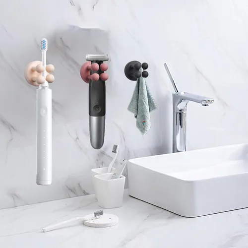 Miniatura 2 de 4 soportes para cepillos de dientes autoadhesivos impermeables de silicona, multifunción, montado en la pared, soporte para enchufe de un solo