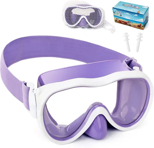 Máscara de snorkel para niños, máscara de buceo de 180° con cubierta para la nariz, gafas de natación antiniebla para niños con correa de tela