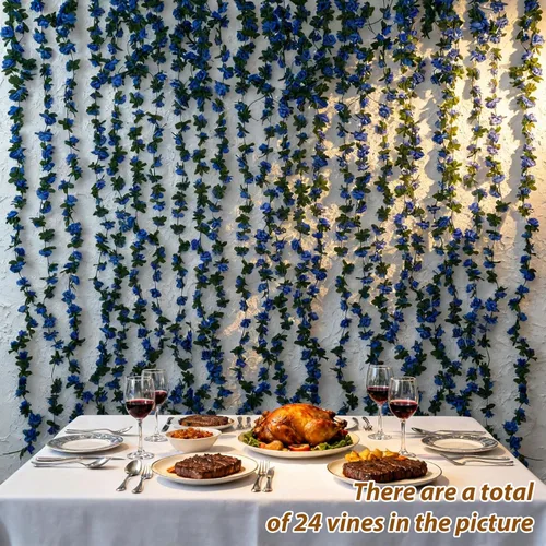 Miniatura 9 de Miracliy 5 guirnaldas de flores azules artificiales de 41 pies, guirnalda floral de primavera falsa para telón de fondo de pared de flores, boda