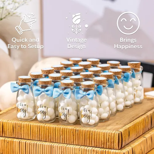 Miniatura 4 de Ethisa Paquete de 24 botellas de vidrio de leche vintage con cintas y calcomanías, regalos elegantes de baby shower para invitados y centros de ¡Es