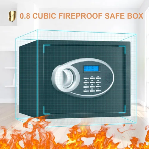 Miniatura 2 de Caja de Seguridad Doméstica a Prueba de Fuego e Impermeable, Caja de Seguridad Digital con Teclado Programable y Llaves de Repuesto para Dinero