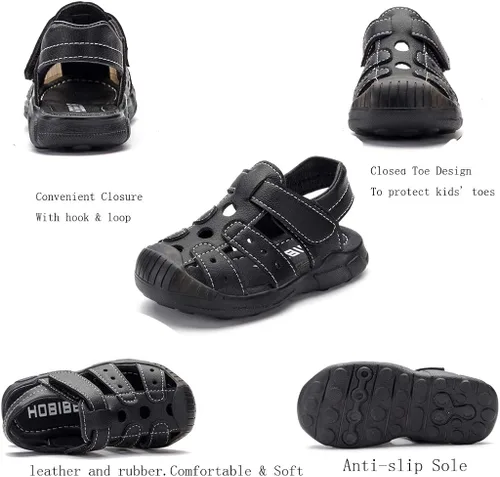 Miniatura 4 de HOBIBEAR - Sandalias para niños y niñas con puntera cerrada zapatos planos zapatos de verano para la playa bebéniño pequeño