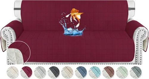 Miniatura 18 de MAXIJIN Fundas impermeables para sofá de 3 cojines, aptas para mascotas, fundas acolchadas para sofá de 69 pulgadas, lavables, protector de sofá