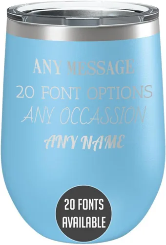 Miniatura 20 de Vaso de vino personalizado de acero inoxidable recubierto de polvo de 12 onzas con tapa, grabado personalizado, regalos de vino personalizados