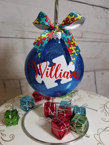 Miniatura 3 de Adorno de Navidad personalizado con purpurina para autismo, regalo con nombre Aspergers, profesor, educación especial, trastorno del espectro
