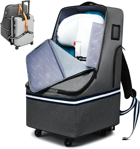 RUCYEN Bolsa de viaje con ruedas para asiento de automóvil, mochila de viaje acolchada para avión, bolsa de viaje grande y duradera con 4 ruedas,
