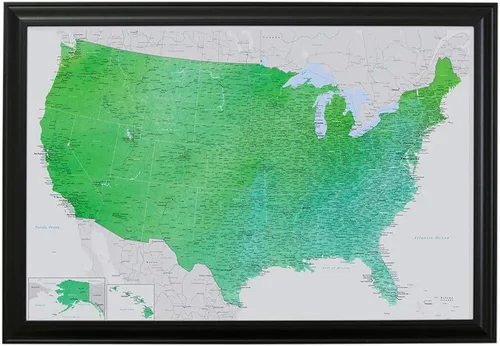 Miniatura 16 de Push Pin Travel Maps Encantador verde esmeralda personalizado Estados Unidos con alfileres y marco marrón de 27.5 x 39.5 pulgadas - Mapa tus viajes