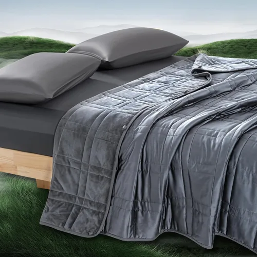 Miniatura 21 de OMYSTYLE Manta pesada reversible de 48x72 pulgadas y 15 libras para adultos, manta doble cara con peso de felpa corta cálida y tela Tencel fresca