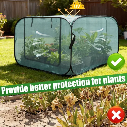 Miniatura 8 de RGQSUN 1 cubierta de malla de jardín desplegable de 39 x 39 x 19 pulgadas, cubierta grande para protección de plagas, cubierta de red de jardinería