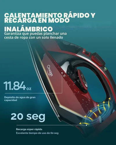 Miniatura 6 de OMAIGA Plancha de vapor para ropa, plancha de 1500 W con calentamiento rápido, suela de cerámica antiadherente, ráfaga de vapor, autolimpieza