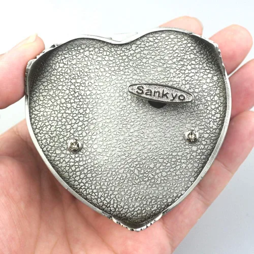 Miniatura 2 de ROSIKING Caja de música de metal de aleación en relieve en forma de corazón con mecanismo antiguo, cajas musicales de joyería para Navidad, Castillo