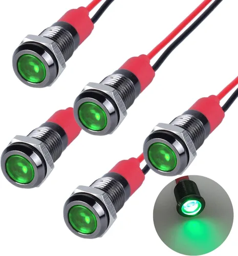 Miniatura 10 de 5 unidades de 0.236 in 12V-24V 20mA luz indicadora LED de metal de ahorro de energía, bisel cromado negro, orificio de montaje de 1/4 pulgadas