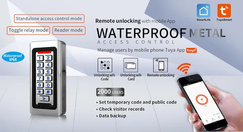 Miniatura 6 de Teclado de control de acceso para puerta, acero inoxidable IP68 resistente al agua, 2000 usuarios, entrada y salida Wiegand de 26 bits, control