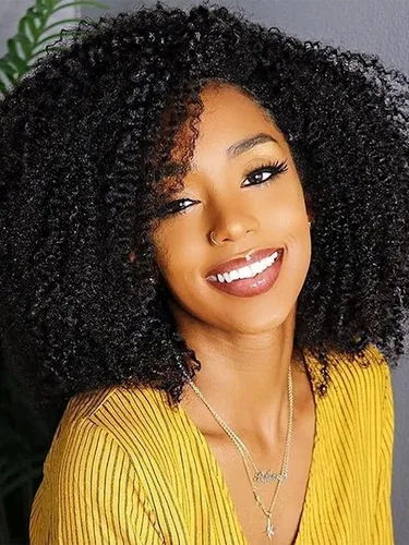 Miniatura 8 de Peluca de cabello humano rizado de 16 pulgadas para mujeres negras 3 en 1, sin costuras, con volteo por la mitad, sin pegamento, densidad 220