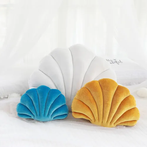 Miniatura 3 de Almohada con forma de concha de mar, almohada de terciopelo azul, almohada de felpa con temática de mar y océano, almohada decorativa para cama