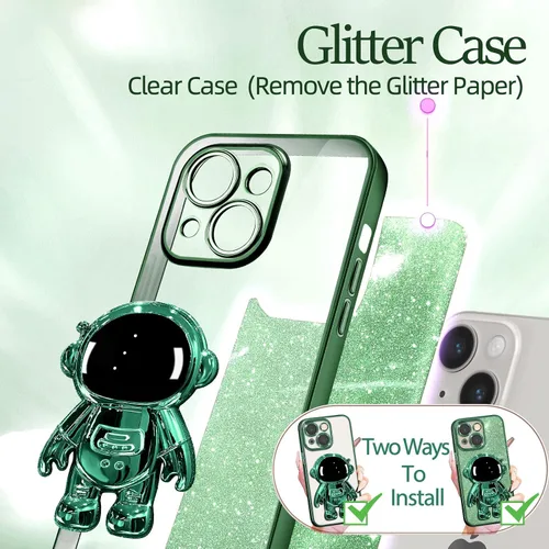 Miniatura 121 de Buleens Funda para iPhone 11 Pro Max Astronauta, Fundas Transparentes para iPhone 11 ProMax con Papel con Purpurina y Soporte de Astronauta, Mujeres