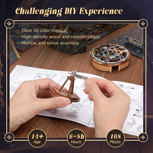 Miniatura 4 de FUNPOLA Kit de rompecabezas de madera 3D para rincón de lectura, estante con mapa estelar de astrología con luces LED, decoración