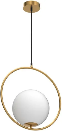 Miniatura 4 de KCO Moderna lámpara colgante de globo dorado con 1 luz individual de cristal blanco para isla de cocina, lámpara colgante ajustable de mediados