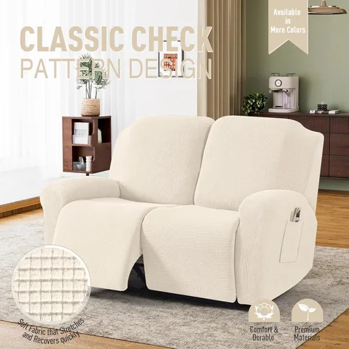 Miniatura 2 de TAOCOCO Funda para sofá biplaza reclinable, 6 piezas, fundas dobles para sofá biplaza reclinable doble de 2 asientos, protector de muebles con Beige