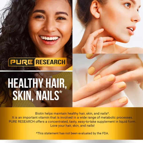 Miniatura 4 de PURE RESEARCH Biotina y Colágeno 60,000mcg Gotas Líquidas para el Crecimiento del Cabello, Apoya: Uñas Fuertes, Piel Radiante, Crecimiento Saludable