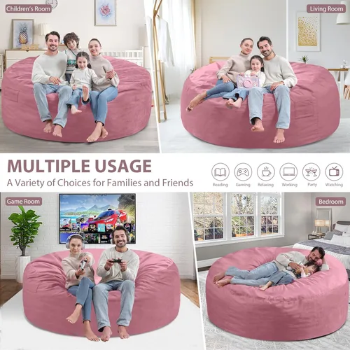 Miniatura 99 de Puf de 5 pies, puf grande con relleno de espuma viscoelástica, sofá puff esponjoso con funda de terciopelo holandés, puf redondo para sala de estar