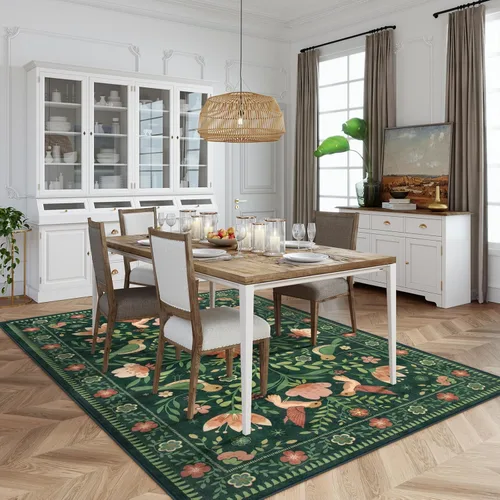 Miniatura 10 de Moynesa Alfombra para sala de estar, de 5 x 7 pies, lavable, moderna, color verde cabaña, para dormitorio, comedor, alfombra estética de granja