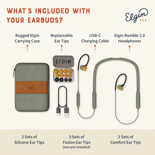 Miniatura 5 de Elgin Rumble Gen 2 Auriculares Bluetooth, reducción de ruido de 31 dB con puntas Fusion, tapones inalámbricos impermeables IP67, protección auditiva
