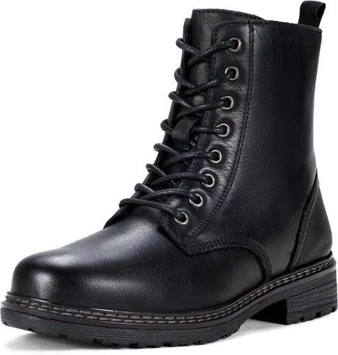 Miniatura 13 de Vepose - Botas de combate para mujer con puntera corta, cordones clásicos, tacón bajo, cremallera 9623