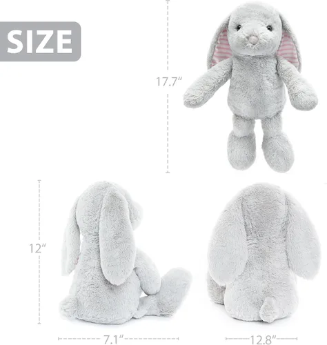 Miniatura 5 de WEIGEDU Conejos grises de peluche para niños, niñas y niños, juguetes de felpa para bebés, regalo de cumpleaños y hora de dormir, 45 cm