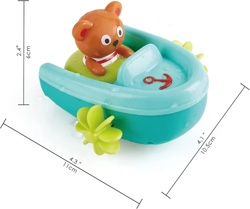 Miniatura 2 de Hape Juguete de baño de barco con retroceso de tubo, oso de peluche, juguete de baño flotante para remo de barco, juguete para bañera y ducha
