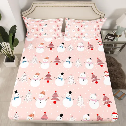 Miniatura 37 de Juego de sábanas con diseño de Papá Noel y muñeco de nieve para niños, niñas y niños, de temática navideña, juego de cama con diseño de árbol