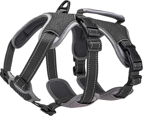 Arnés de perro multiusos con soporte, arnés reflectante a prueba de escapes sin tirones ajustable con asa duradera, arnés para caminar para perros