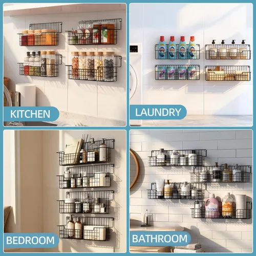 Miniatura 8 de Soporte de pared para especias, organizador de especias para gabinete y puerta de despensa, juego de 4 estantes colgantes para especias que ahorran