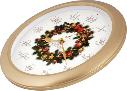 Miniatura 3 de JUSTIME Reloj de pared de 14 pulgadas dorado con melodía de corona de Navidad y 12 villancicos