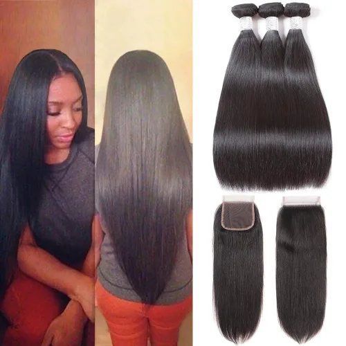 Miniatura 8 de Subella 3 manojos de cabello humano brasileño lacio, grado 10A, virgen, sin procesar, color negro natural (8, 10, 12 pulgadas)