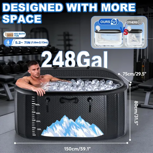 Miniatura 2 de Bañera de inmersión fría, 142 galones, 1 caballo de fuerza, bañera de hielo resistente para atletas con calor y frío, enfriador inflable portátil