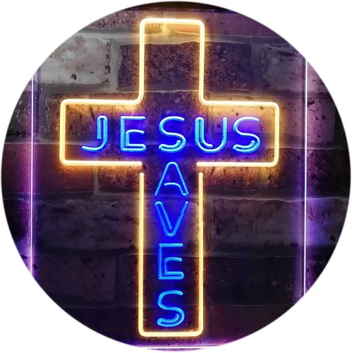 Miniatura 18 de ADVPRO Placa de pared con diseño de Jesús salva cruz, regalos de inauguración de la casa, letrero de neón LED de doble color, azul y rojo, 8.5 x 12