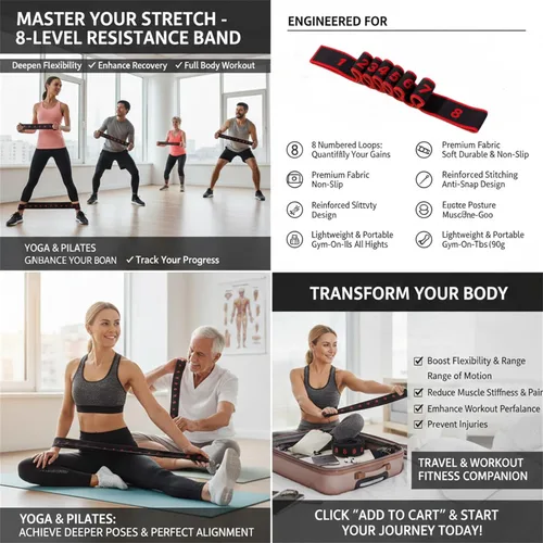 Miniatura 7 de S, Banda de Pilates, Banda de resistencia de pedal con mango, Bandas de ejercicios de resistencia, Correas de yoga para estiramiento, Ligas De Rojo